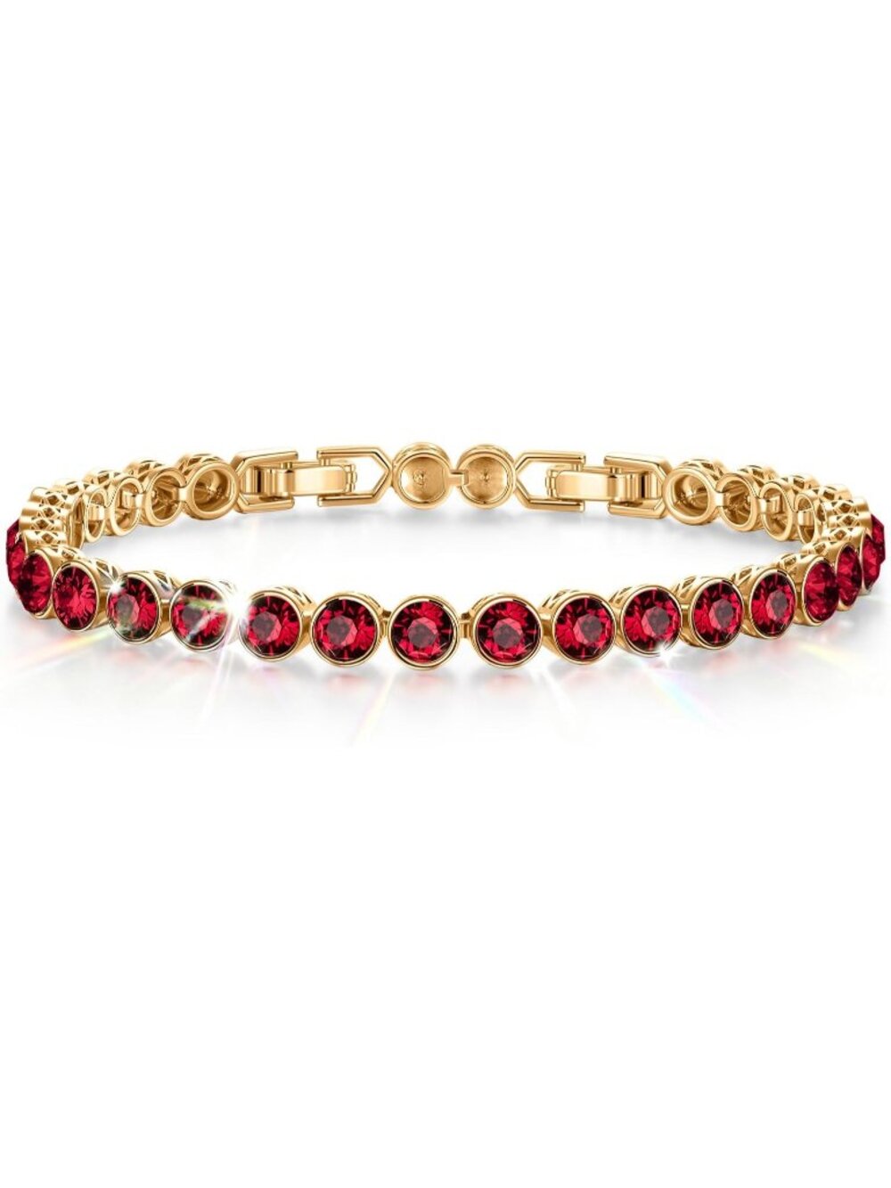 Women's Garnet Red Birthstone Tennis Swarovski Crystals Adjustable Bracelet